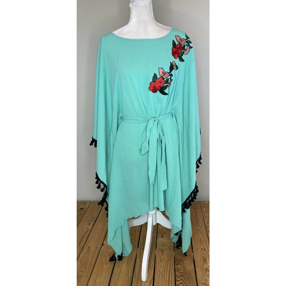 NEW Meet Me in Miami Women's Green Embroidered Belted Cover Up Dress One Size